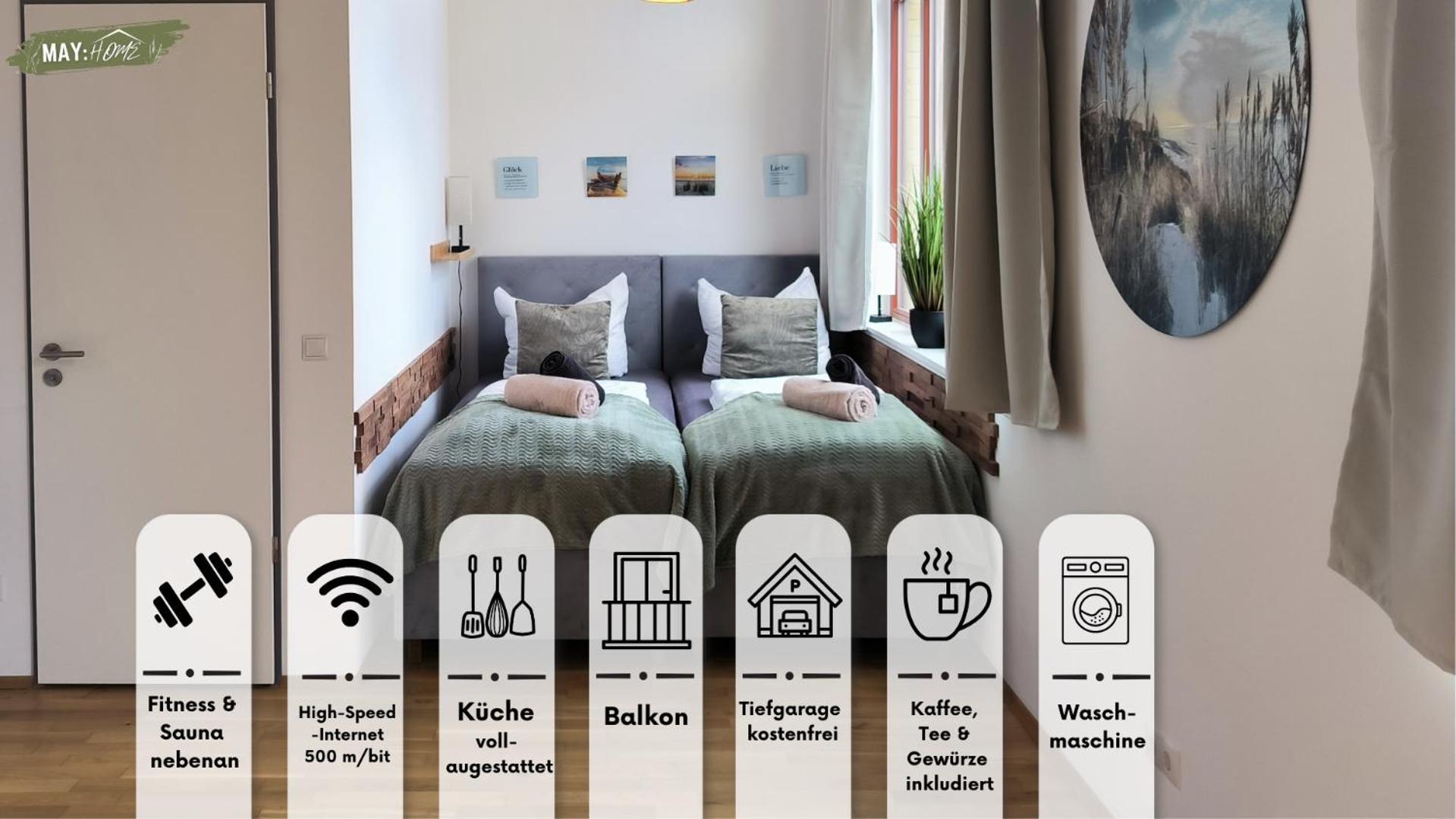 Mayhome - Strandloft Schoenes Studioapartment Mit Balkon, Kueche Und Tiefgarage - Sauna Und Fitness Direkt Nebenan
